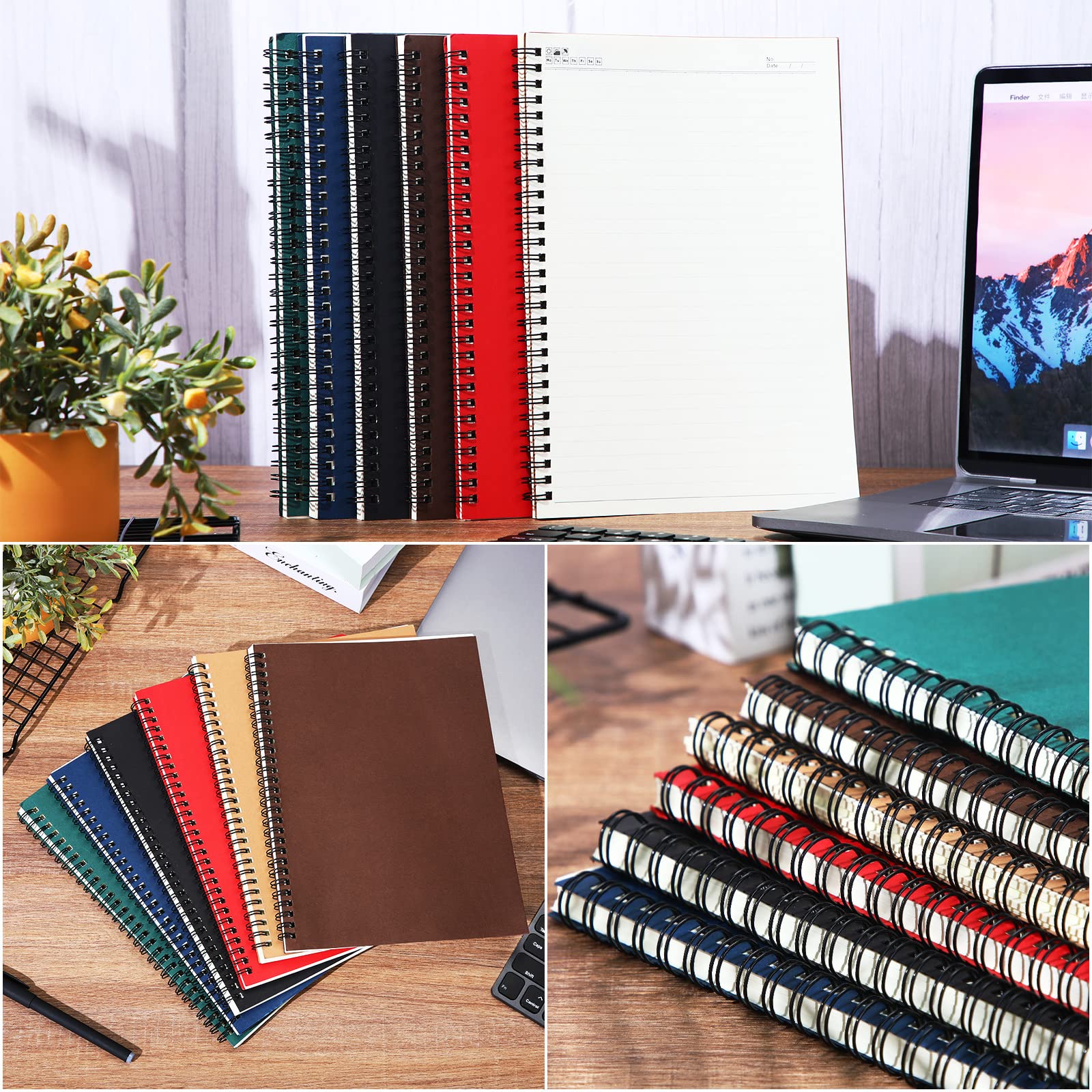 Epakh 6-Pack B5 Spiral Notebooks - Ruled Lined Paper Journals, 70 Sheets/140 Pages, 10.5 x 7.3 Inch Wire Bound Notepad with Hard Cover - Multi Color for Office, School, Travel & Sketching