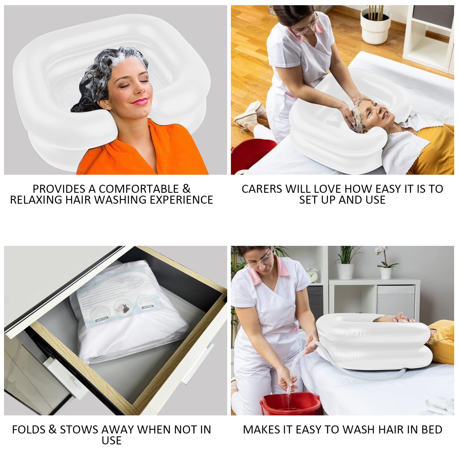 **Portable Inflatable Shampoo Basin for Bedridden, Disabled & Elderly - Hair Washing Bowl for Home Care, Dreadlocks & Injury Recovery - Lightweight & Comfortable (White) - Perfect for Home Nursing, Salon & Travel Use**