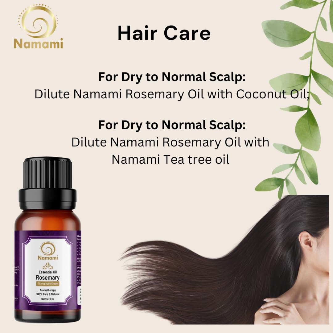 Namami 100% Pure Rosemary Essential Oil (10ml) - Natural Hair Growth Oil for Men & Women, Skin Nourishment, Stress Relief - Aromatherapy Diffuser Oil for Home, Spa & Massage - Therapeutic Grade Essential Oil for Quick Hair Regrowth & Relaxation