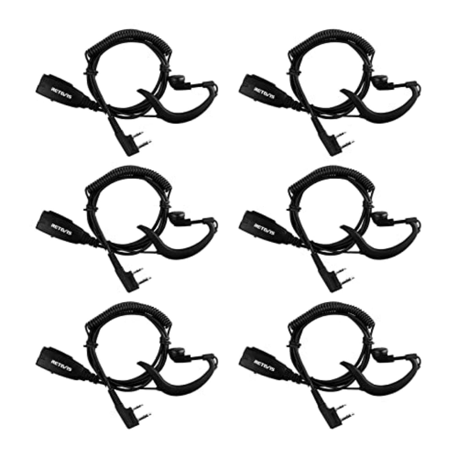 Retevis Walkie Talkie Earpiece with Mic - VOX & Coil Headset - 6 Pack - Compatible with RT22 RT68 RT21 H-777 RT27 RT86 Baofeng UV-5R Arcshell Kenwood Pxton Samcom Two Way Radios - Hands Free Communication for Security, Construction & Outdoor Activities