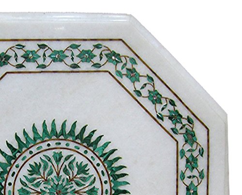 Elegant White Marble Inlay Coffee Table Top - Handcrafted Decorative Accent Piece for Living Room, Lounge & Office Decor