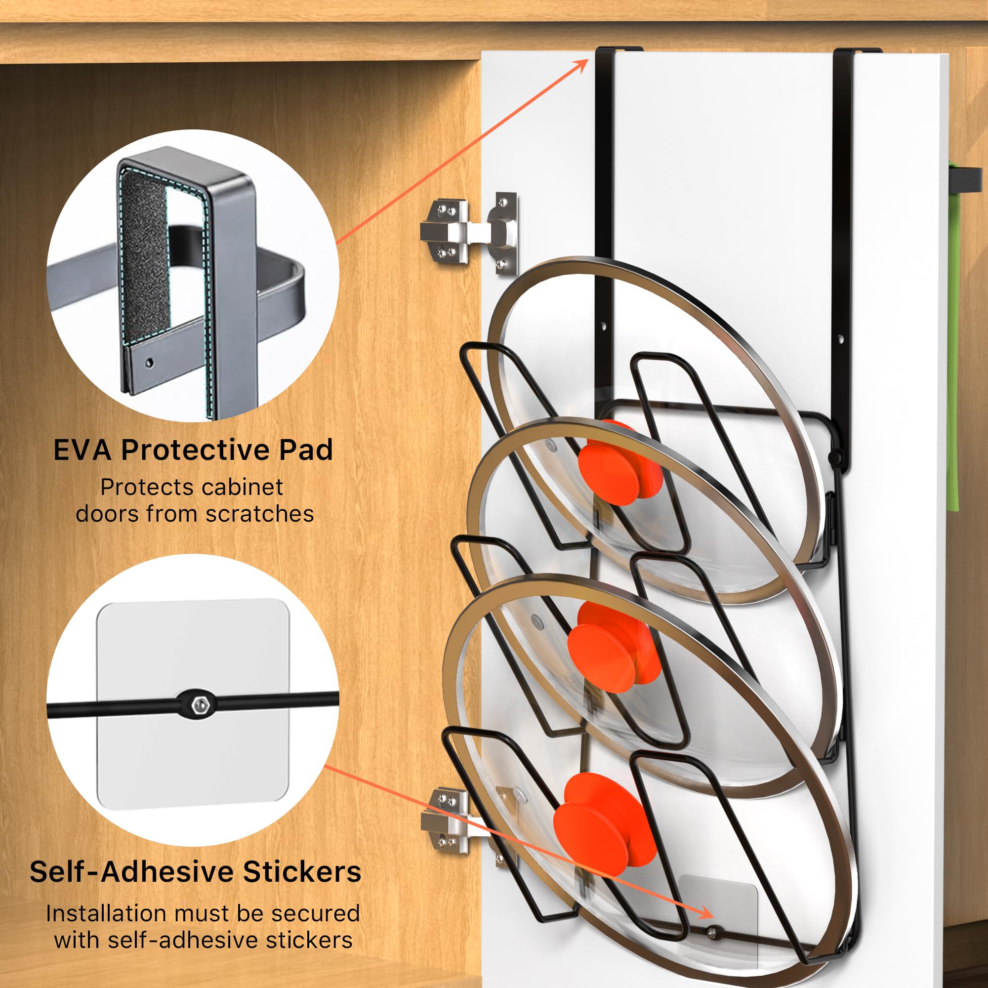 YIGII 2 Pack 6-Tier Pot Lid Organizer Rack - Space Saving Kitchen Cabinet Storage for Pots & Pans Lids - Fits Over or Inside Cabinet Door - Perfect for Small Kitchen Organization & Decluttering