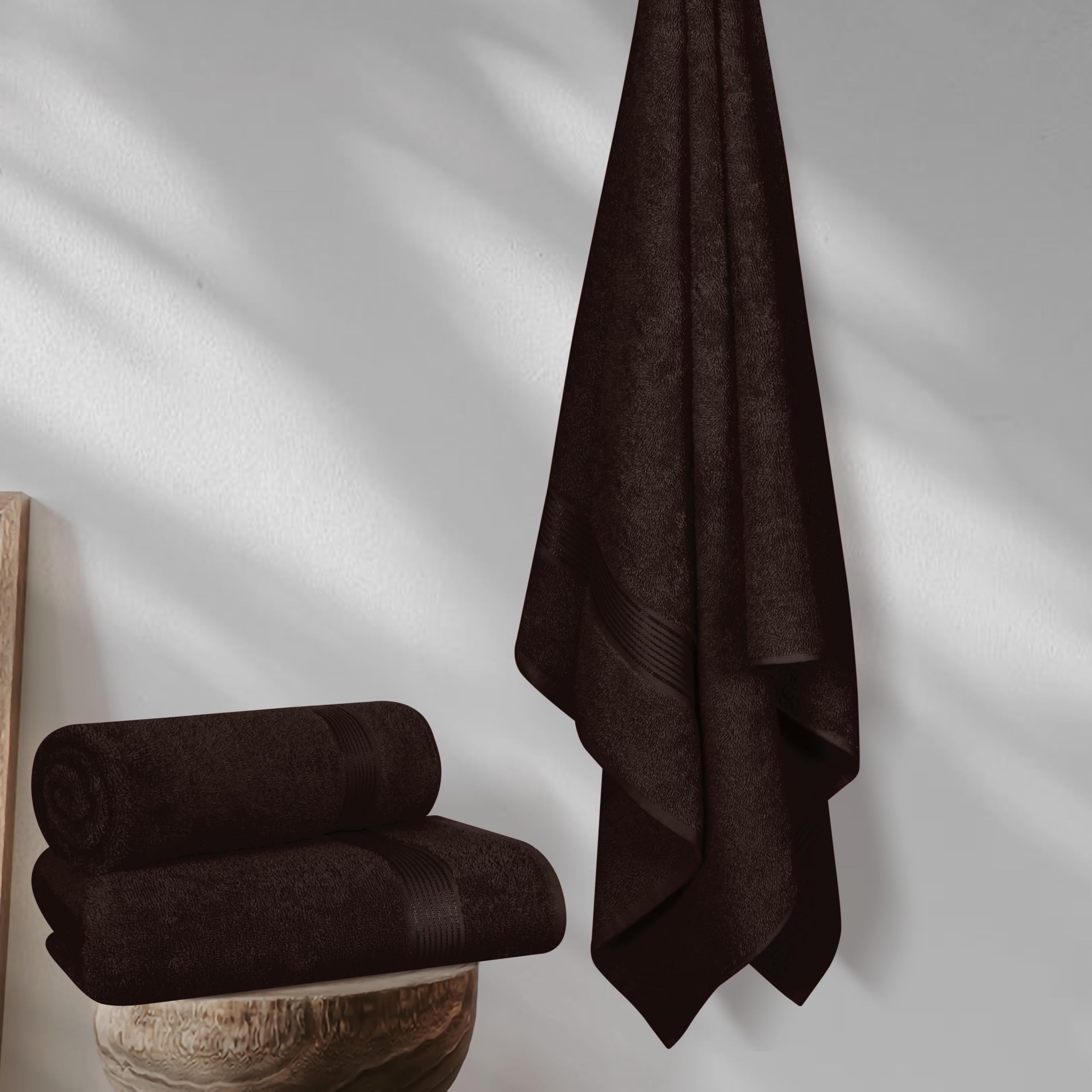 Belizzi Home 2-Pack Cotton Oversized Bath Towels 28x55 Inches - Ultra Absorbent, Quick Dry, Lightweight Large Bath Towels for Gym, Travel, Camping & Pool Use - Brown