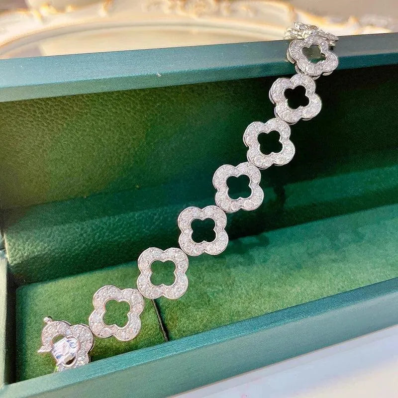 18K White Gold 8.5ct Real Diamond Flower Bracelet for Women - Luxury Wedding, Engagement & Party Jewelry Gift - Perfect for Anniversaries, Bridal Showers & Special Occasions