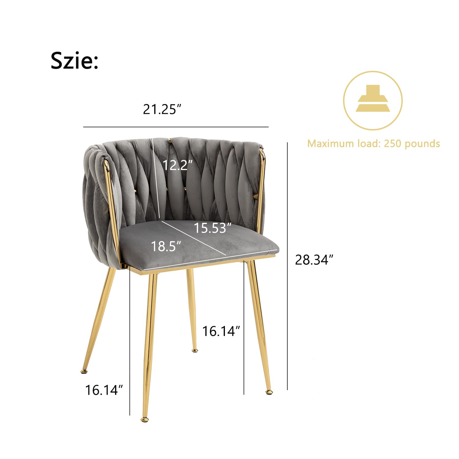 Velvet Dining Chairs Set of 4 - Modern Woven Upholstered Accent Chairs with Gold Metal Legs for Living Room, Dining Room & Kitchen - Soft Grey Velvet Seating - Perfect for Home Decor, Dinner Parties & Cozy Gatherings