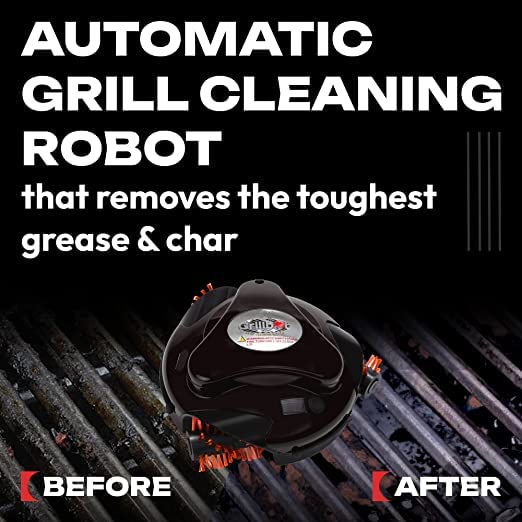 Grillbot Automatic BBQ Grill Cleaning Robot with Nylon Brushes - Electric Grill Scraper & Brush for Outdoor Cooking Accessories - Perfect for Backyard BBQs, Camping & Patio Parties (Black)