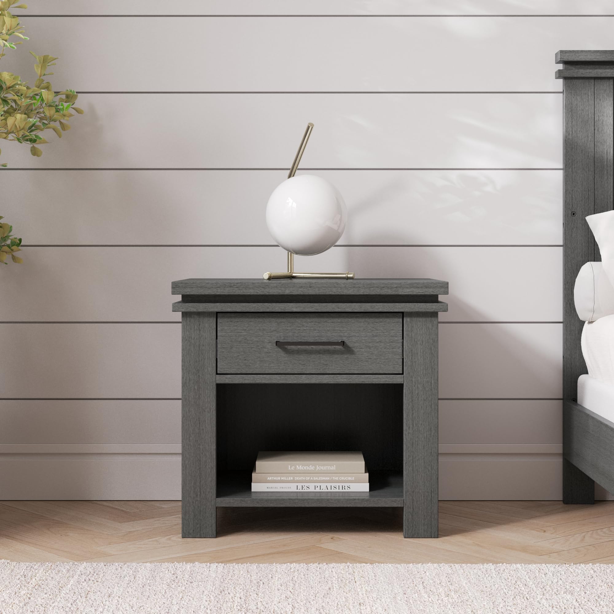 Child Craft Denman Nightstand with Drawer - Sturdy Pinewood Nursery or Bedroom Side Table with Large Storage, Non-Toxic Baby-Safe Finish in Midnight Gray | Perfect for Kids' Rooms, Guest Bedrooms & Nursery Organization