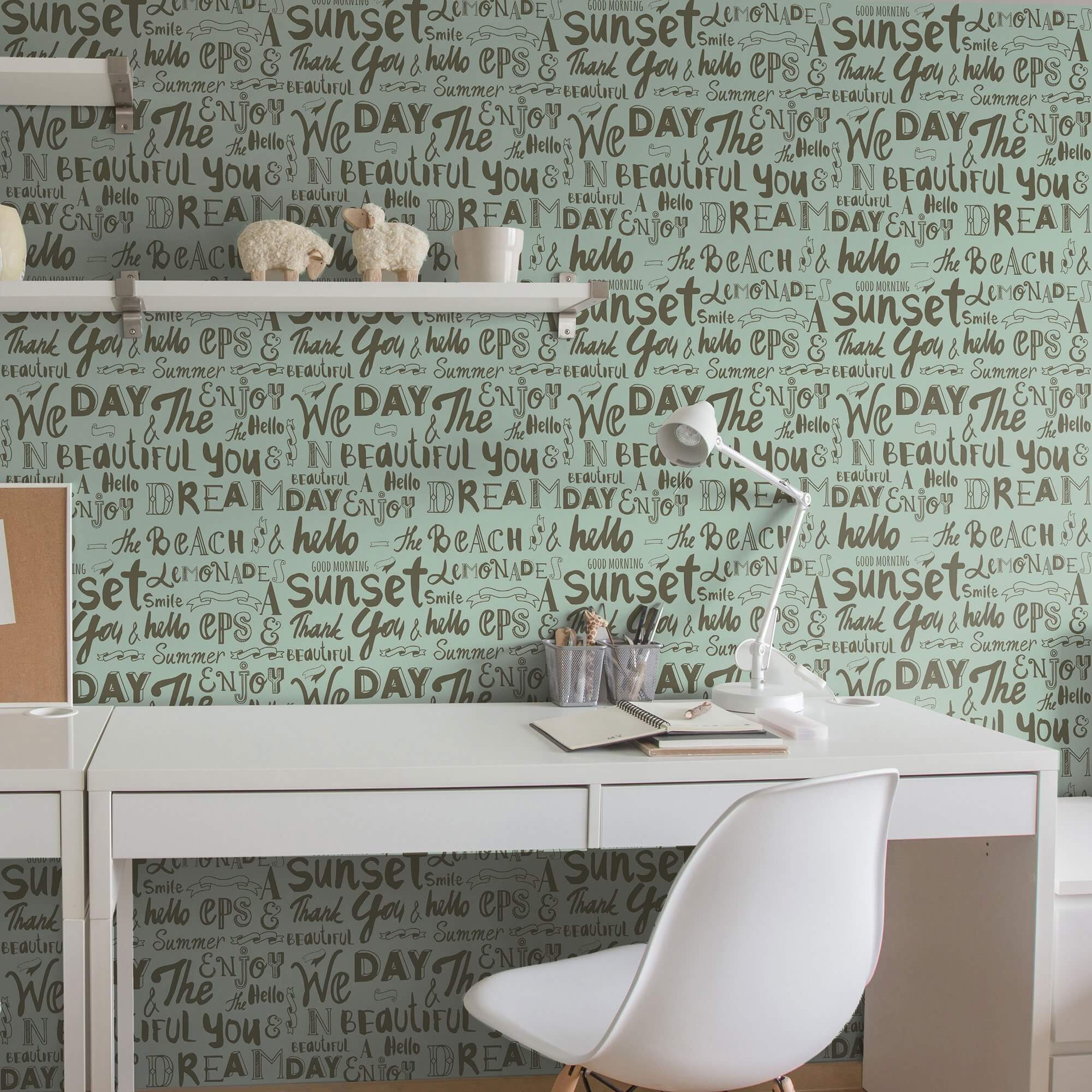 Green Handwriting Teens Peel and Stick Removable Wallpaper 5412 - Self-Adhesive Decorative Wall Covering for Bedroom, Dorm & Kids Room Decor