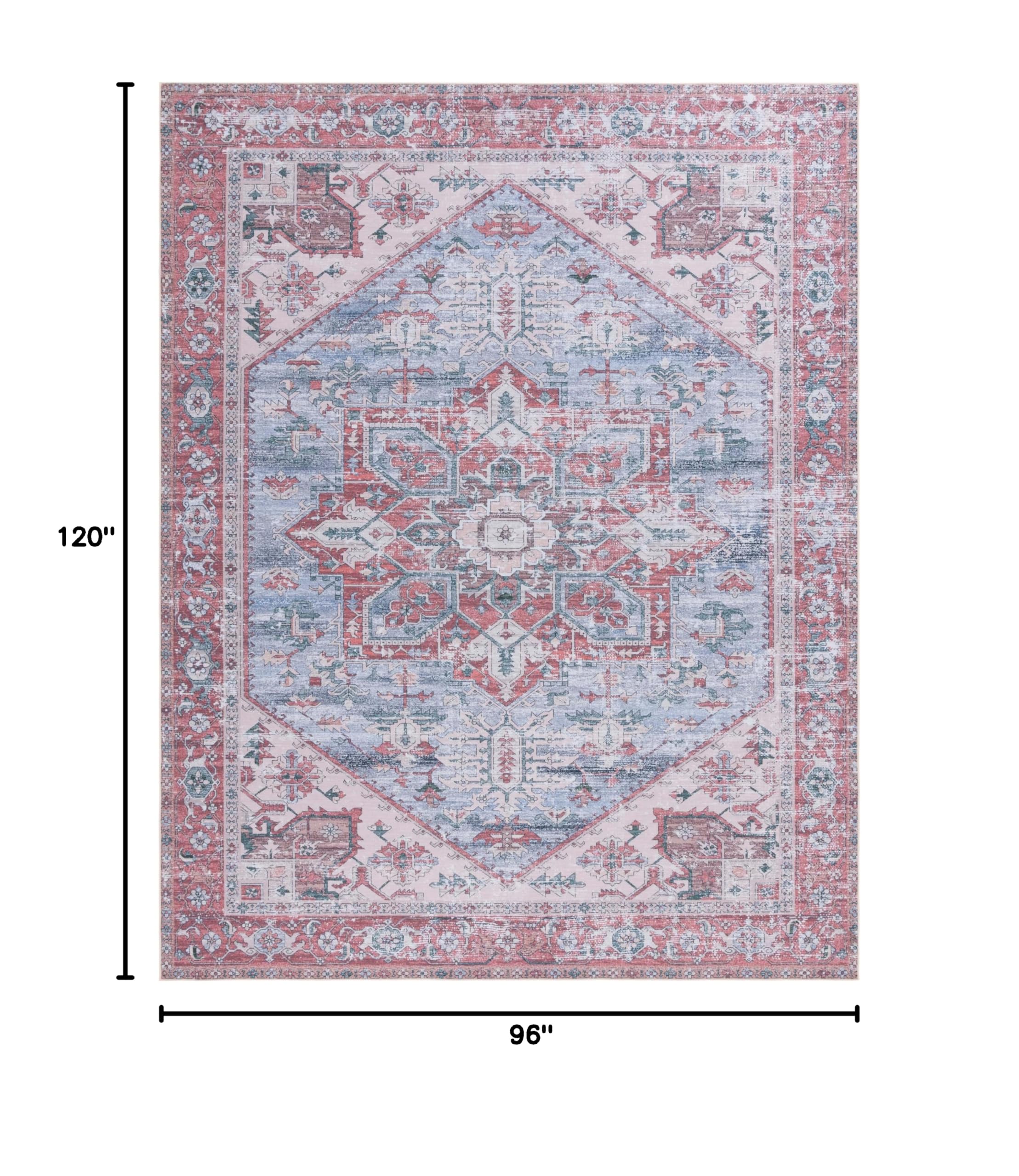 SAFAVIEH Tucson Collection 8' x 10' Area Rug - Grey Blue & Rust Persian Design, Non-Shedding Machine Washable & Slip Resistant - Perfect for Living Room, Bedroom, Dining Room & High Traffic Areas (TSN102G)