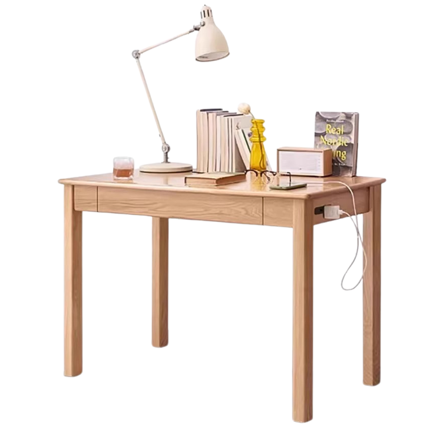 Premium Solid Oak & Ash Wood USB Office Desk - Modern Home & Workspace Furniture for Productivity & Organization | Perfect for Remote Work, Study & Office Setup