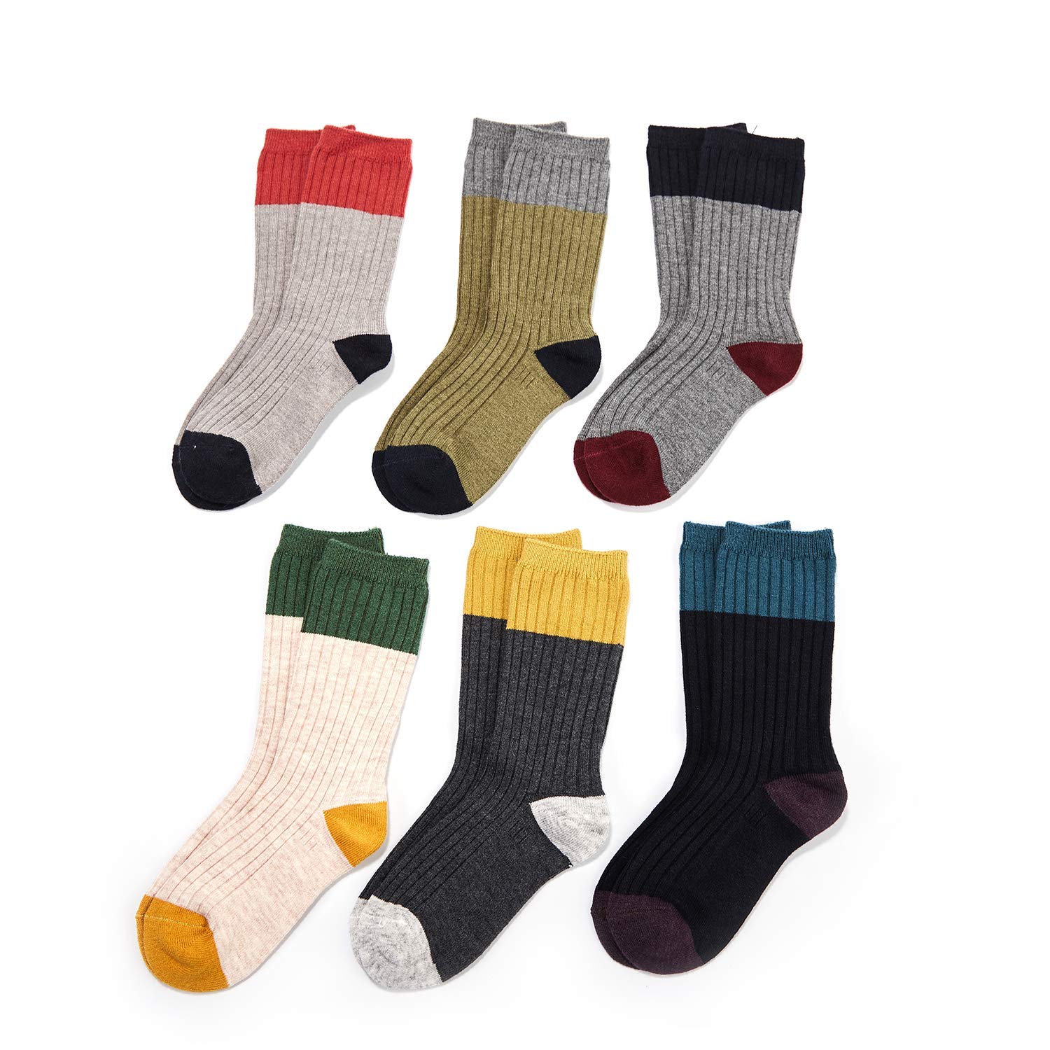 Boys Wool Winter Socks - 6 Pairs Warm Thermal Crew for Kids Outdoor Play