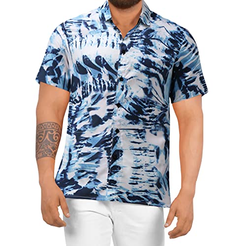 Men's Tropical Beach Button Down Shirt - Short Sleeve Casual Hawaiian Shirt with Plant Print & Stand Collar | Perfect for Summer Vacations, Pool Parties & Beach Getaways