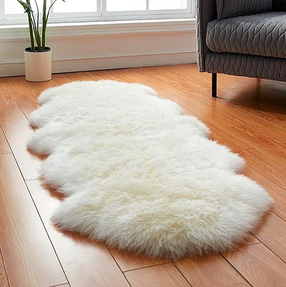 Premium Genuine Sheepskin Rug 2.2'x6.2' - Natural Double Pelt Fluffy Fur Rug for Nursery, Bedroom & Living Room | Ultra Soft Luxury Throw Carpet for Cozy Home Decor, Pet Bed & Yoga Mat