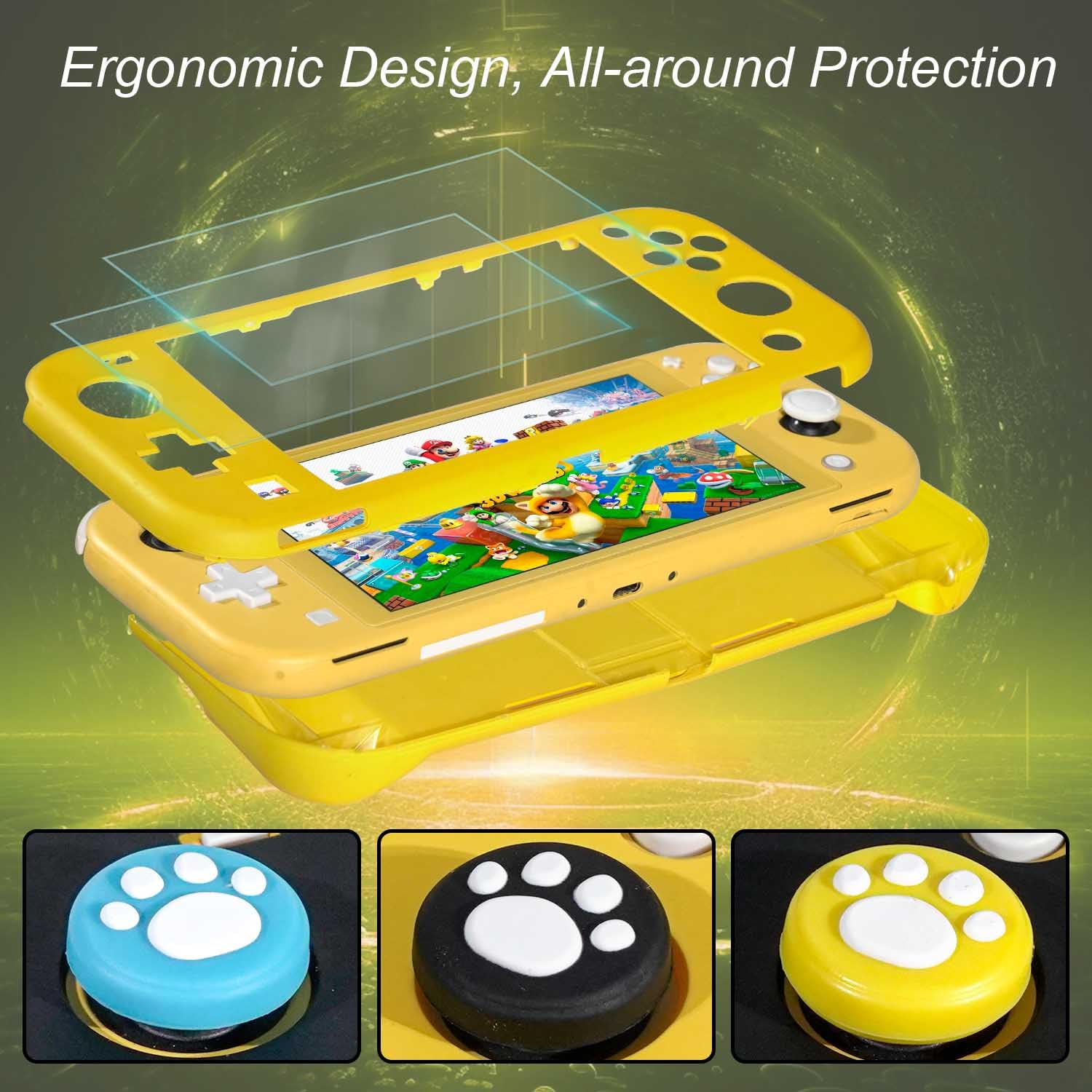 YOOWA Nintendo Switch Lite Accessories Bundle - Carrying Case, Protective Cover, 2-Pack Tempered Glass Screen Protector, Adjustable Stand, 6 Thumb Grips | Perfect for Travel, Gaming On-The-Go & Switch Lite Protection