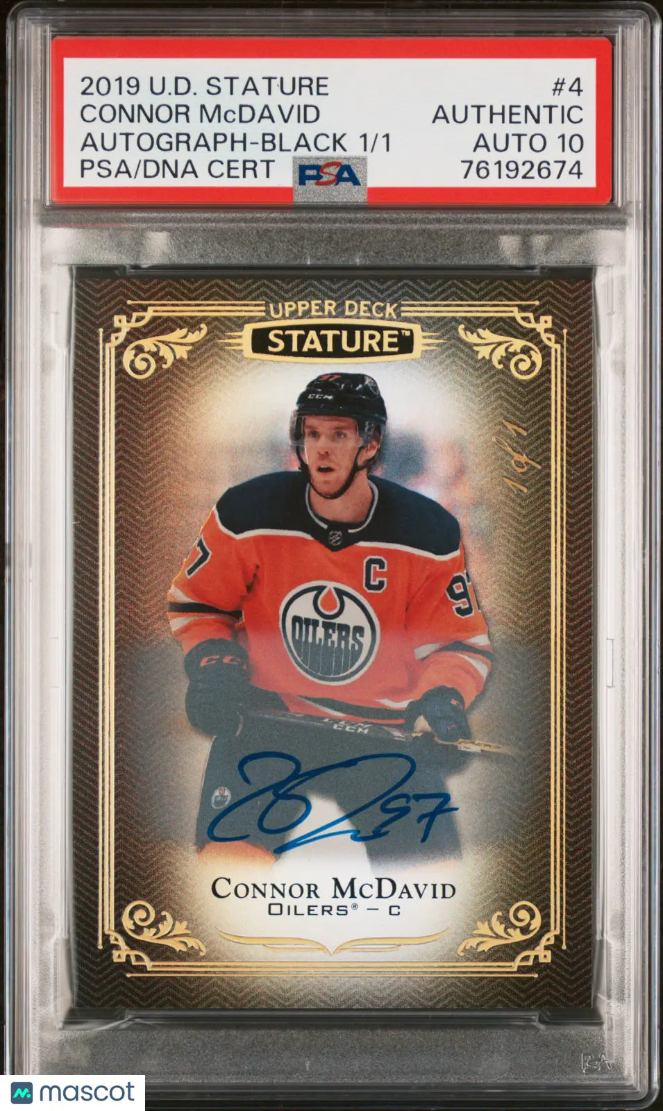 2019 Upper Deck Stature Connor McDavid Auto Autograph Black PSA Authentic 1/1 Hockey Card - Rare Collectible for Sports Memorabilia Fans & Investment