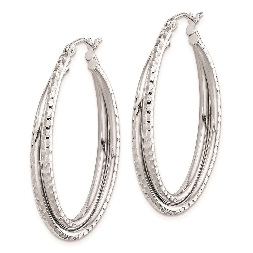 925 Sterling Silver Plated Textured Oval Hoop Earrings for Women - 1.02