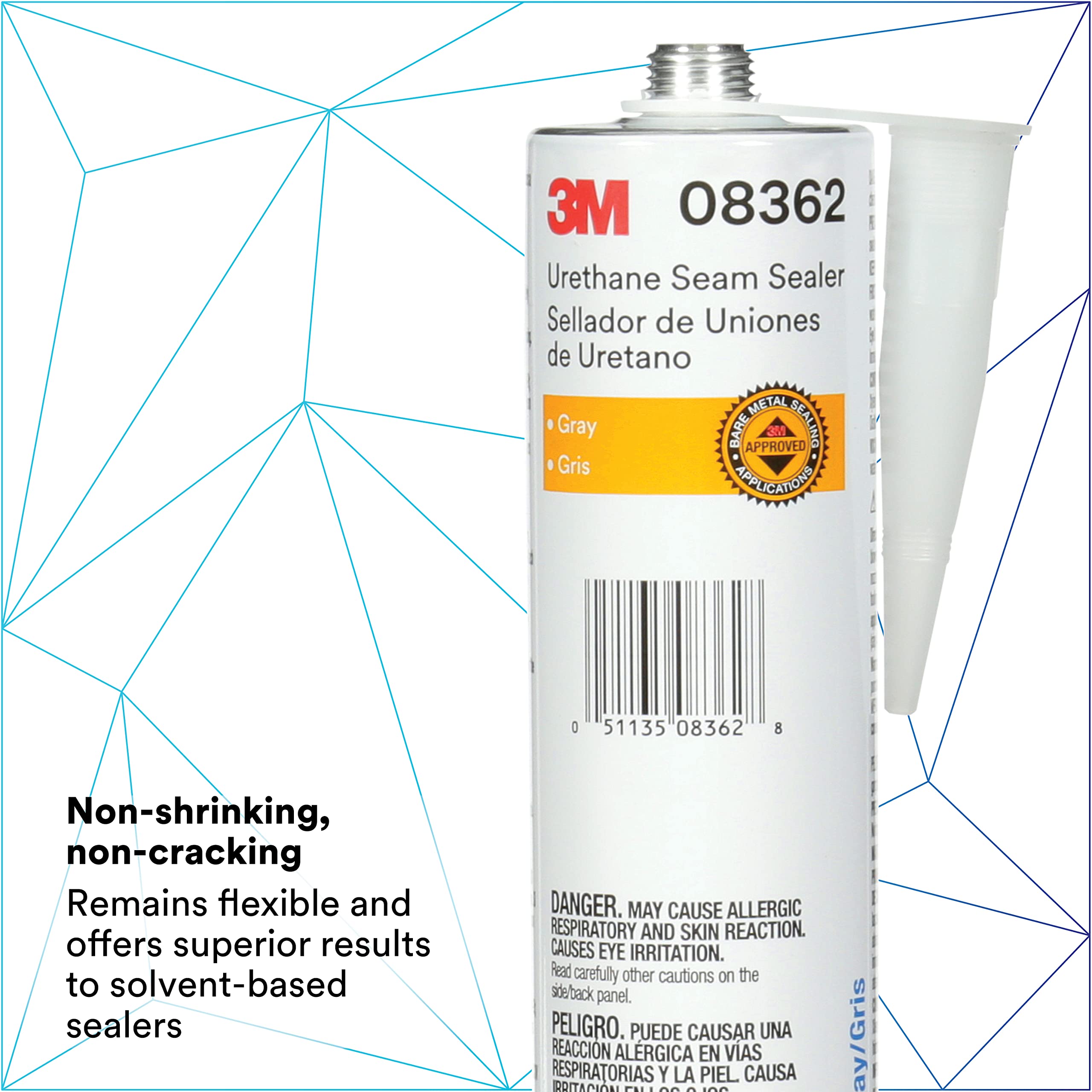 3M Urethane Seam Sealer 08362 - Gray High Solids Adhesive for Automotive & Marine Repairs - Permanently Flexible Sealant (10.5 fl oz Cartridge) - Ideal for RV, Boat & Vehicle Body Seam Sealing