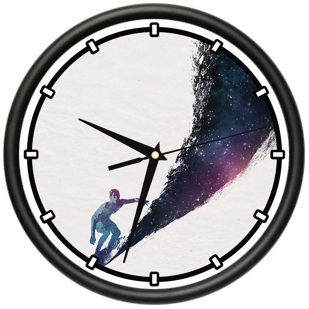SignMission Surfing The Universe Wall Clock - Silent Quartz Movement, Modern Décor for Classroom, Office, Bedroom & Living Room - Perfect for Home, Work & Gifts