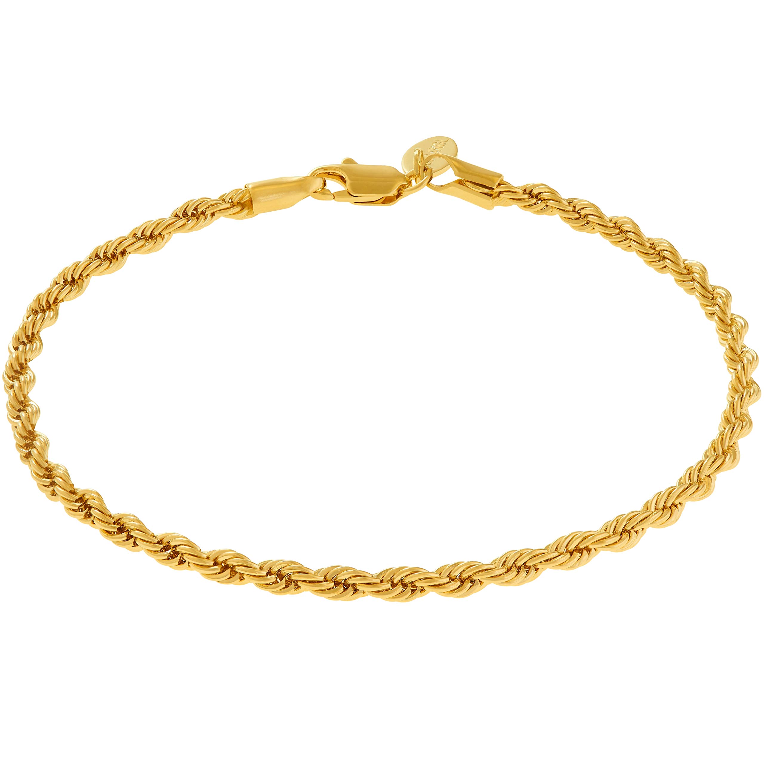 LIFETIME JEWELRY 24K Gold Plated Women's Anklet Bracelet - 4mm Rope Chain Ankle Jewelry for Everyday Wear, Beach Vacation & Special Occasions