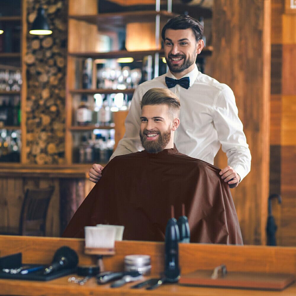 OSEN Waterproof Nylon Barber Hair Cutting Apron - Salon & Parlour Professional Hairdressing Smock (1 Piece, Brown) - Ideal for Hair Stylists, Barbershops & Home Haircuts