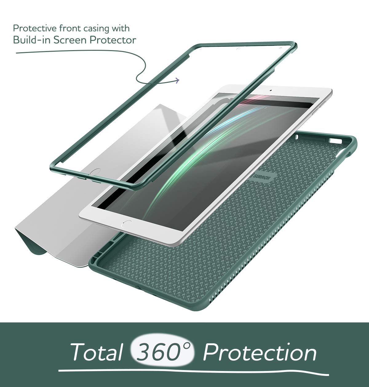 SURITCH Protective Case for iPad Air 3 (2019) & iPad Pro 10.5 (2017) - Built-in Screen Protector, Pencil Holder, Auto Wake/Sleep, Full Body Trifold Stand Cover - Green | Perfect for Work, School & Travel