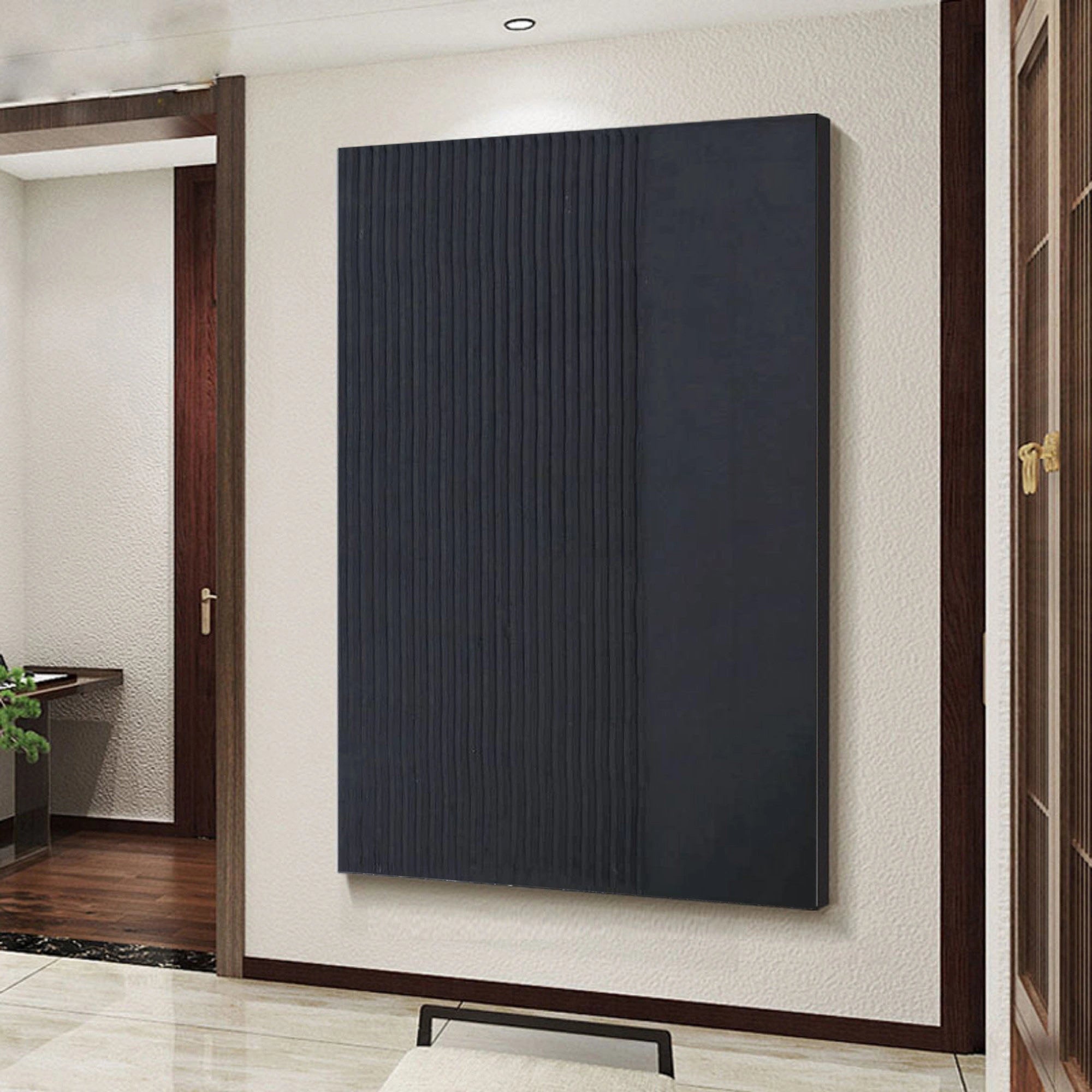 Black Minimalist Textured Painting Canvas Wall Art - Modern Abstract Home Decor for Living Room, Bedroom & Office | Premium Quality #MZ021