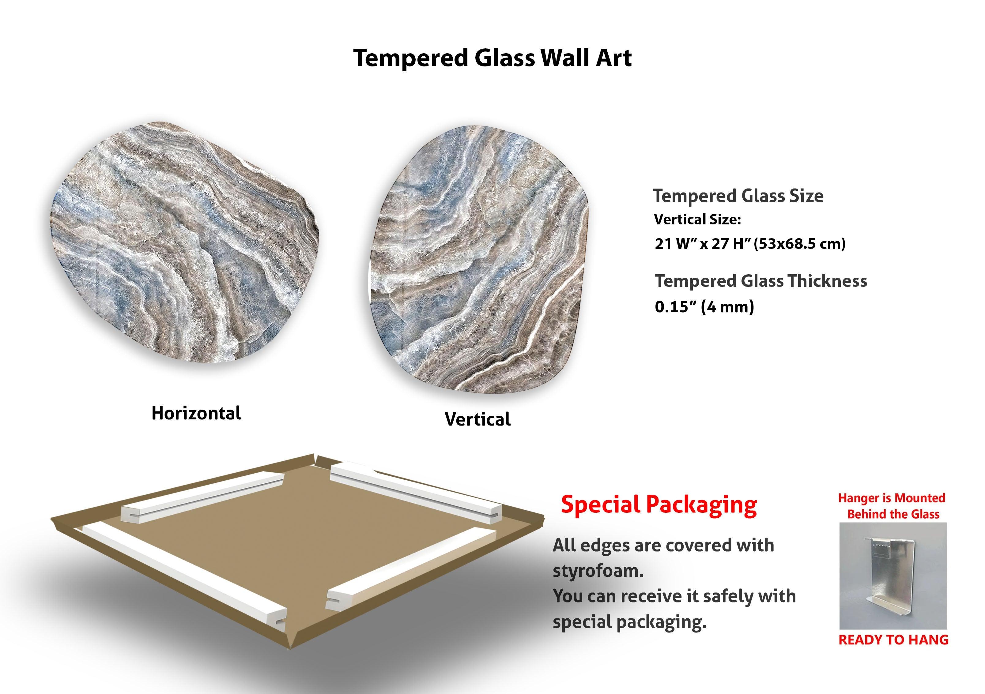 Blue & Beige Marble Oval Glass Wall Art - Modern Home Decor for Living Room, Bedroom, Office - Elegant Handmade Glass Wall Hanging for Interior Design