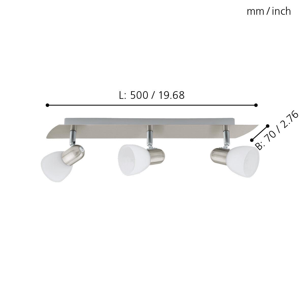Eglo Enea 3-Light Bar Spotlight in Nickel & Satin Glass Finish - Modern Lighting for Living Room, Bedroom, or Hallway
