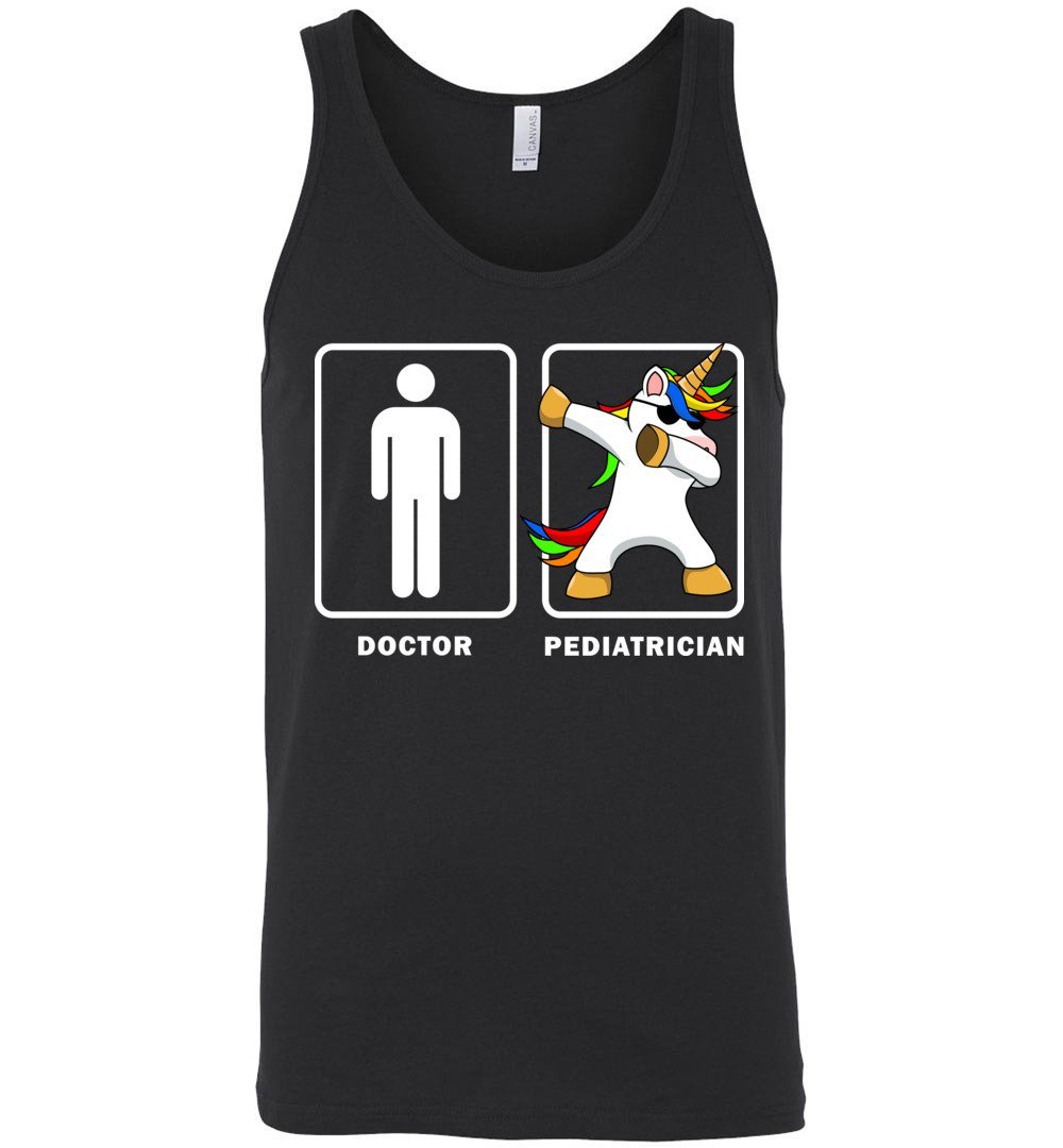 Funny Pediatrician vs Doctor Dabbing Unicorn Graphic T-Shirt - Medical Humor Black Tee for Nurses, Doctors & Healthcare Workers - Perfect for Casual Wear, Work & Medical Conferences