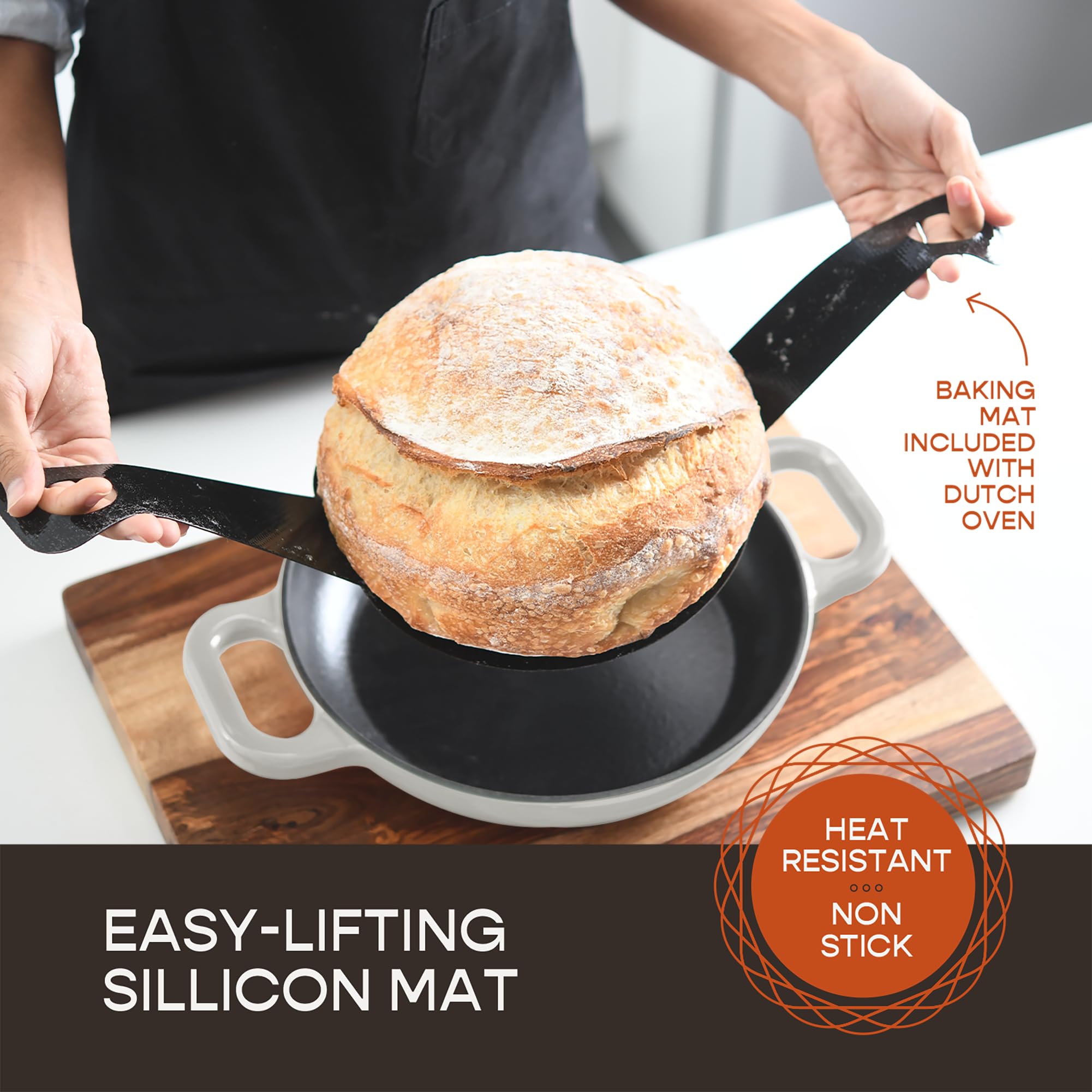 Enameled Cast Iron Dutch Oven 6 Quart - 10 Inch Ceramic Coated Cookware with Lid & Non-Stick Silicone Baking Mat - Perfect for Sourdough Bread Baking, Roasting, Stewing & Camping - White 6 Qt