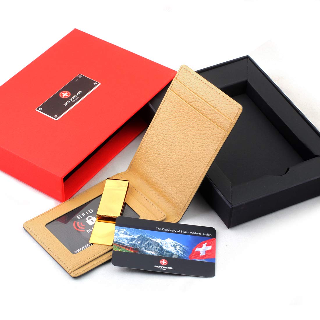 24K Gold Leather Money Clip Wallet - Slim Front Pocket Card Holder for Men | Groomsmen Gift, Business & Travel Use