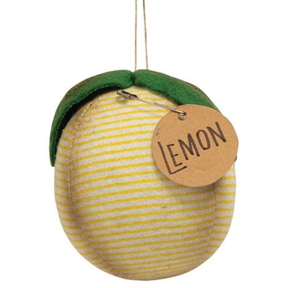 Primitive Striped Fabric Lemon Ornament - Handmade Rustic Home Decor for Farmhouse, Kitchen, and Christmas Tree Decoration