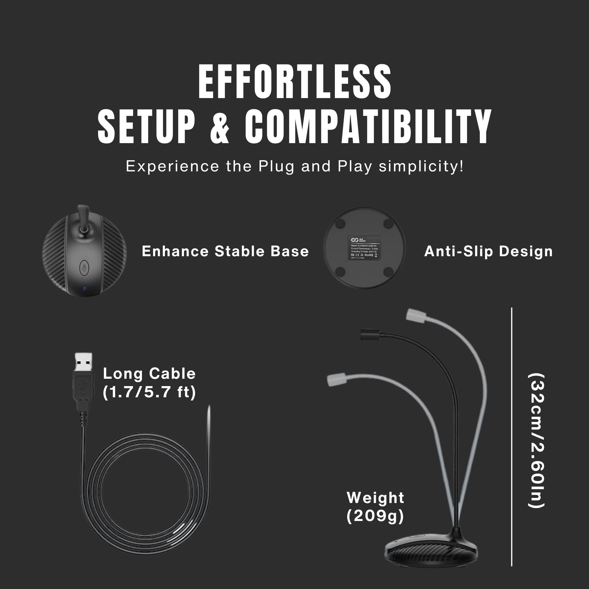 Premium USB Condenser Microphone with Mute Button - Plug & Play PC Gaming Mic, Podcast & Streaming Studio Quality Sound - Omnidirectional USB Microphone for PC, Laptop, Home Office & Online Meetings