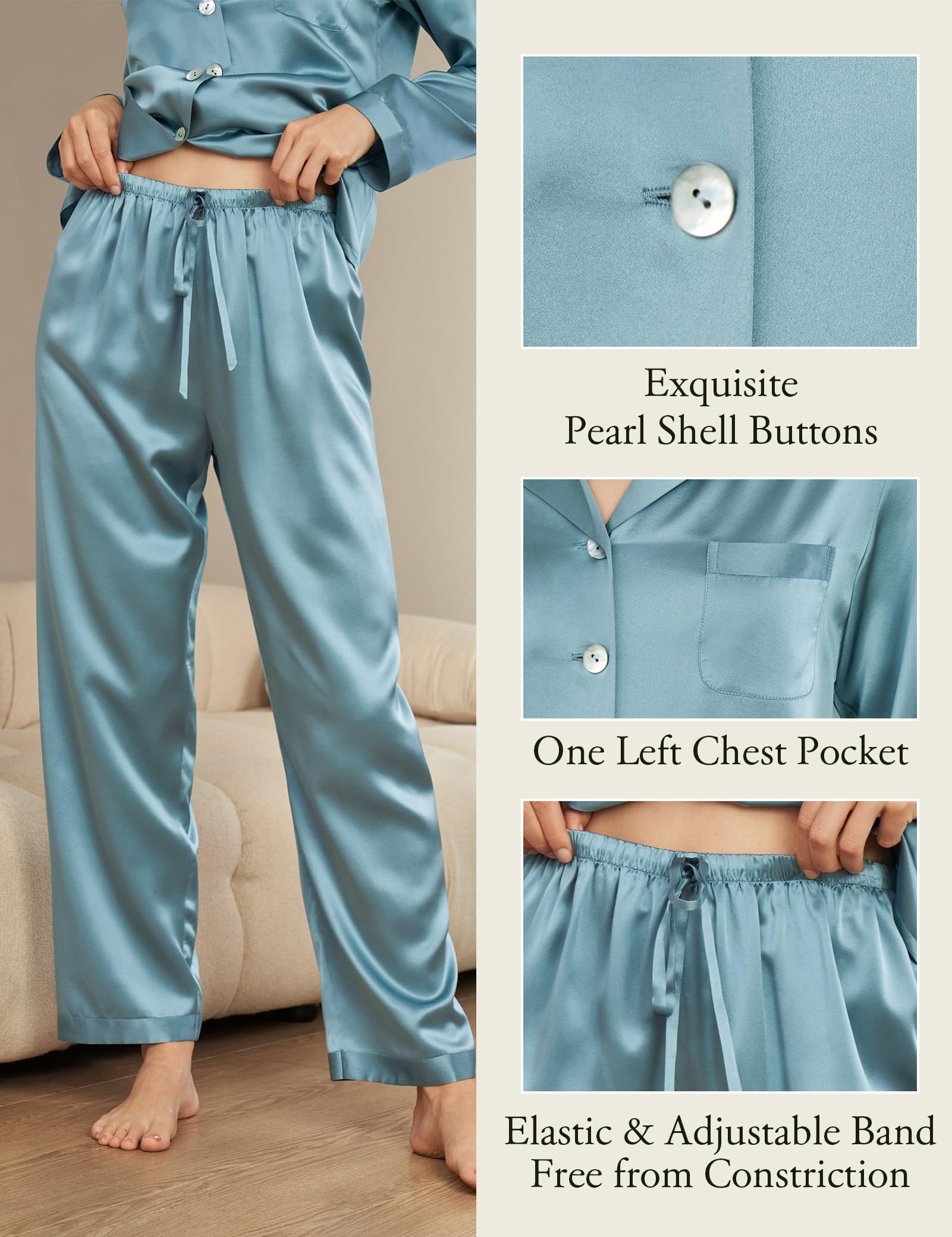 Luxury 100% Mulberry Silk Pajamas for Women - 22 Momme Pure Long Sleeve Full Length Nightwear | Soft & Breathable Sleepwear for Comfortable Nights, Bridal Shower Gift, Anniversary Present
