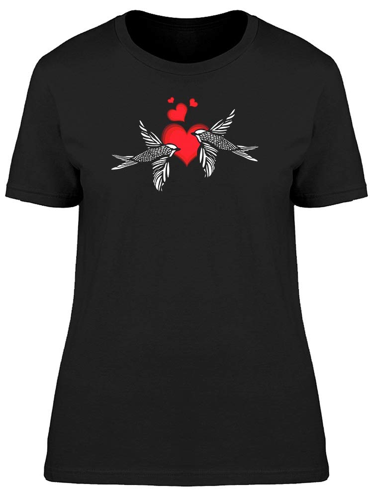 Women's Love Birds with Red Heart Graphic T-Shirt - Casual Comfort Tee for Date Nights & Everyday Wear