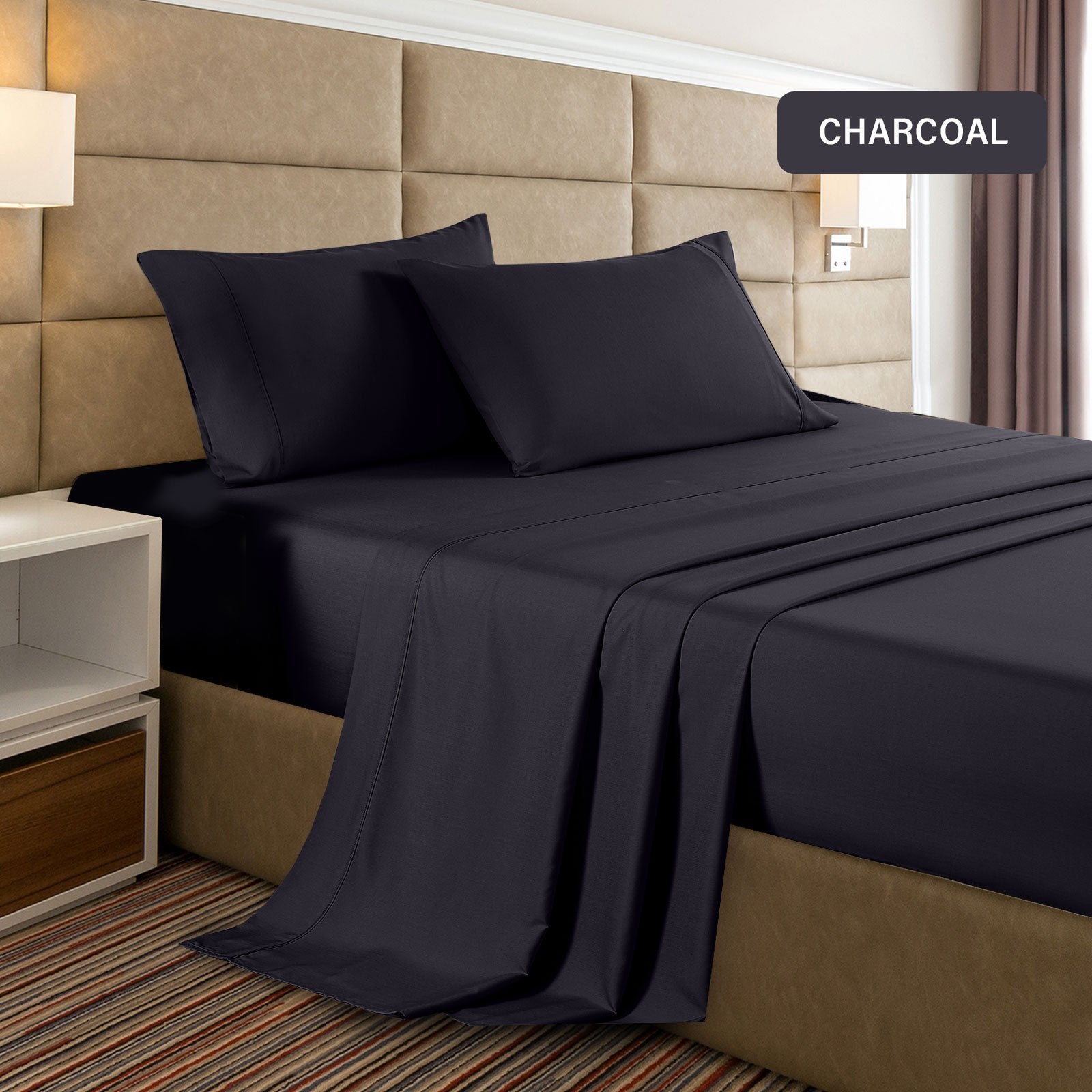 2000 Thread Count Bamboo Cooling Sheet Set - Ultra Soft & Breathable Bed Sheets for Hot Sleepers - Single Size Charcoal - Perfect for Summer Nights & Temperature Regulation