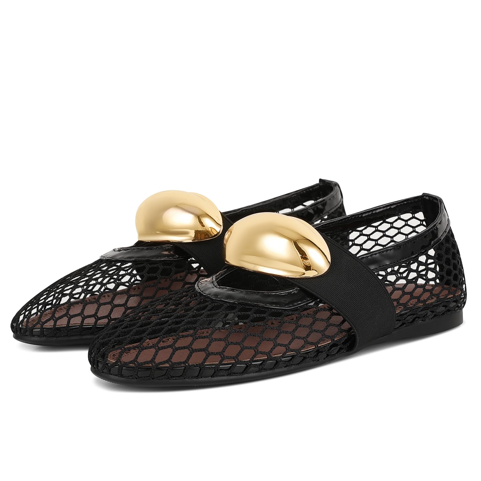 Women's Mesh Ballet Flats - Round Toe Buckle Ballerina Shoes for Casual Wear & Dress Outfits | Comfortable Mary Jane Flats for Work, Travel & Everyday Use