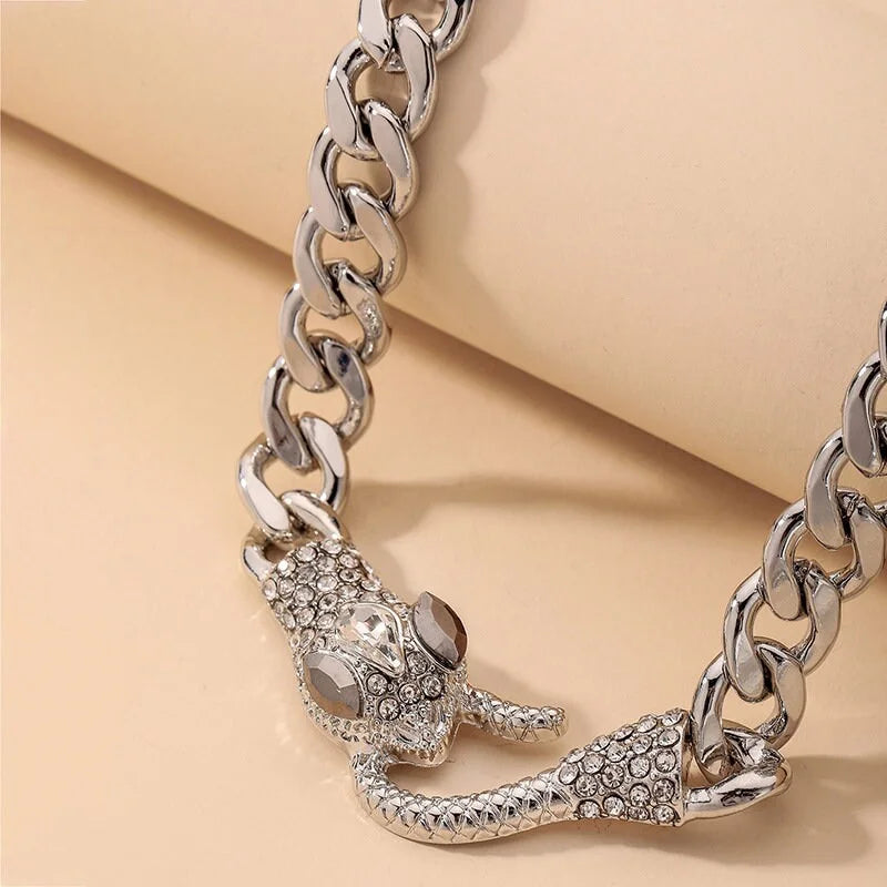 Elegant Silver Bold Snake Chain Choker Necklace for Women | Trendy Layered Jewelry Gift | Perfect for Parties, Date Nights & Everyday Wear | HN1180