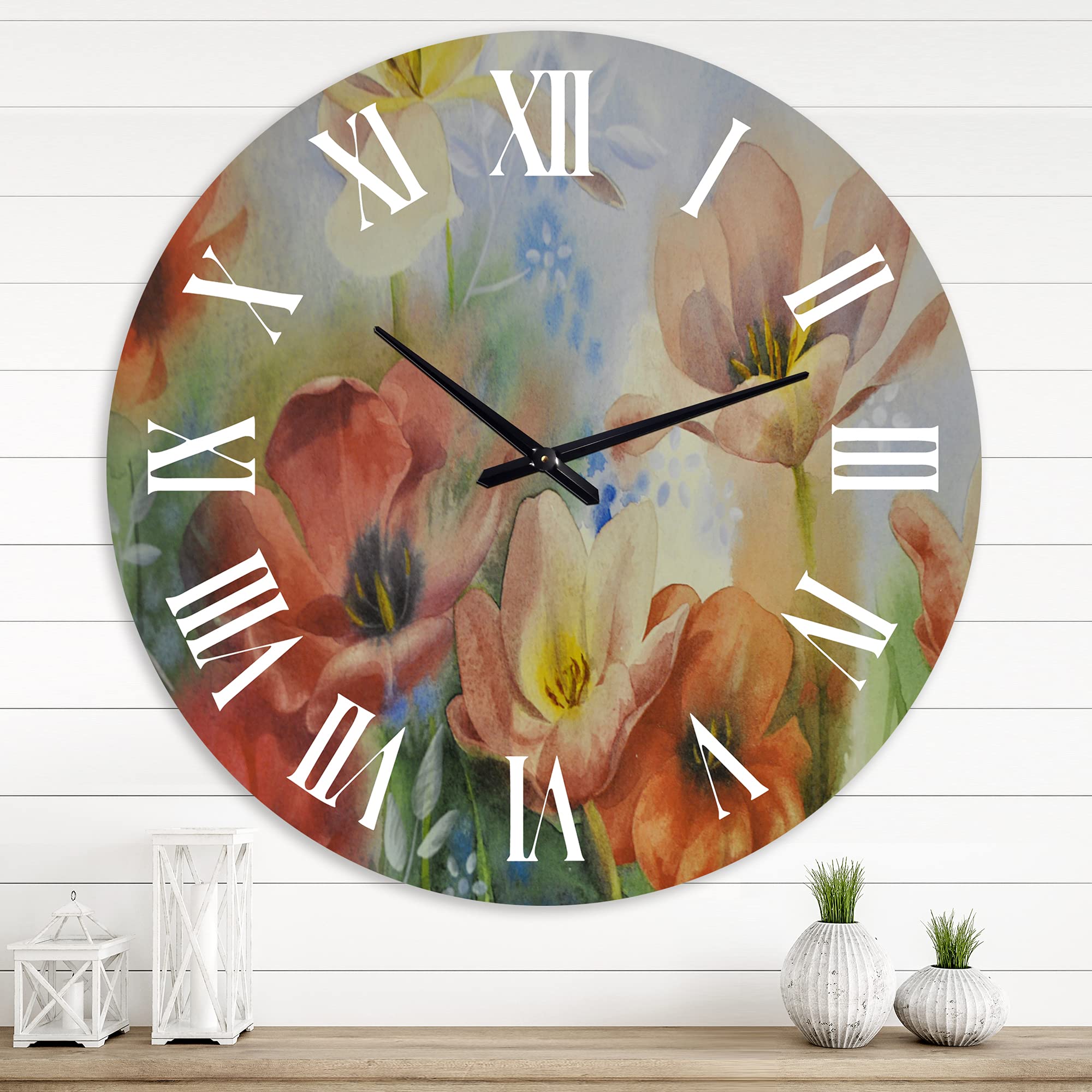 Vintage Floral Wall Clock - Large Dark Pastel Botanical Clock for Home & Office Decor | Perfect for Living Room, Bedroom, or Workspace