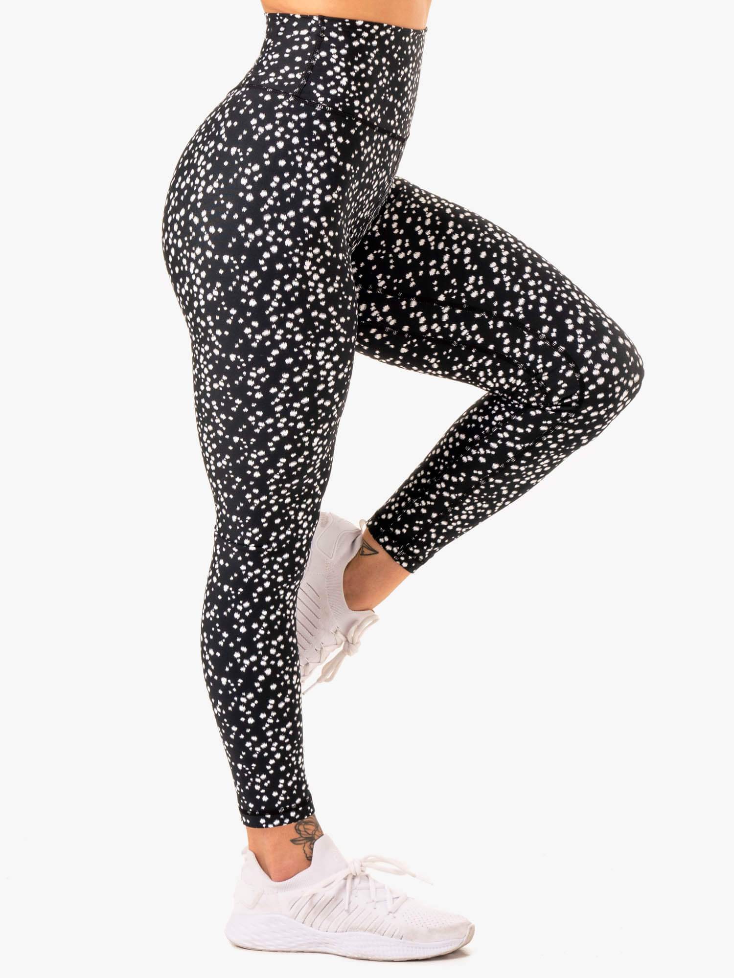 Reform High Waisted Yoga Pants - Black Speckle Pattern Workout Leggings for Women | Perfect for Gym, Running & Everyday Wear