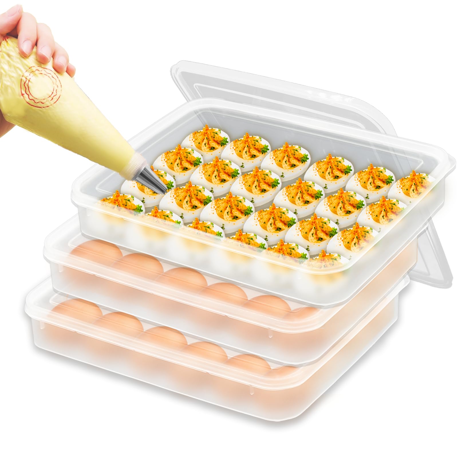 3 Pack Portable Deviled Egg Tray Carrier with Lid - 72 Egg Storage Container for Refrigerator, Easter & Thanksgiving Party - Perfect for Home Kitchen, Picnics, and Holiday Gatherings