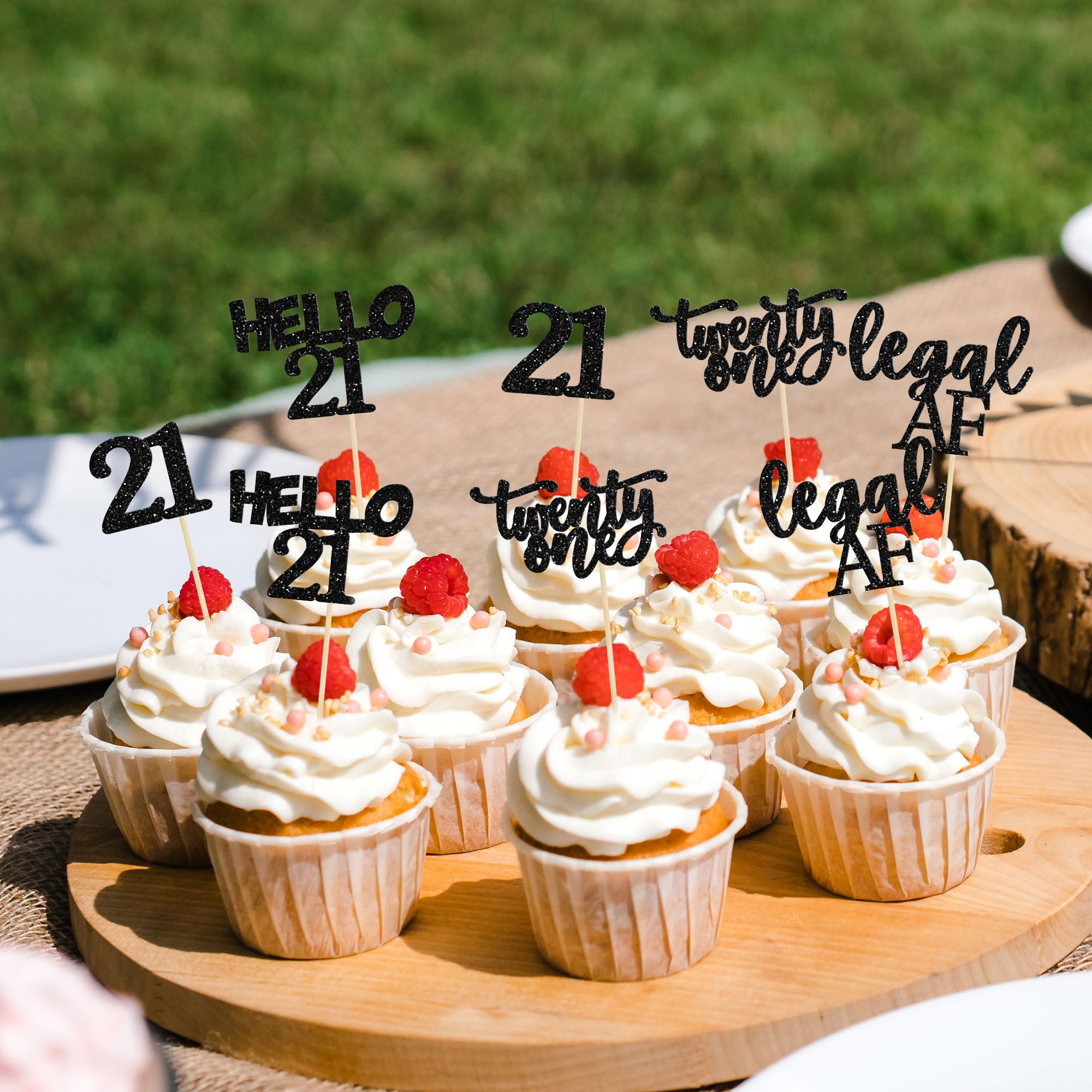 24Pcs Black Glitter 21st Birthday Cupcake Toppers - Legal Age Cake Decorations for 21st Birthday Party, Hello 21 Cupcake Picks - Perfect for Birthday Cakes, Cupcakes and Dessert Table Decorations