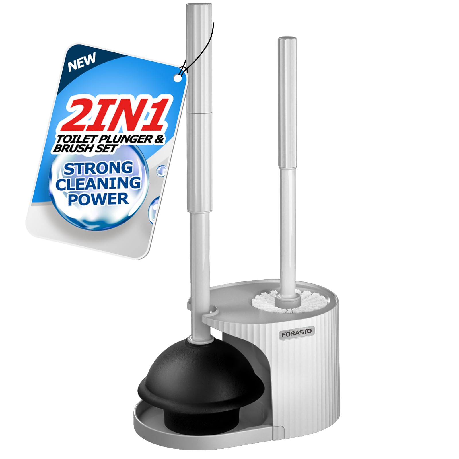 2 in 1 Toilet Plunger and Brush Set with Extended Handle - Heavy Duty Bathroom Cleaning Tools for Clogged Drains - Light Grey Toilet Bowl Brush Plunger Combo (21 Inch) - Perfect for Home, Apartment & RV Bathroom Maintenance