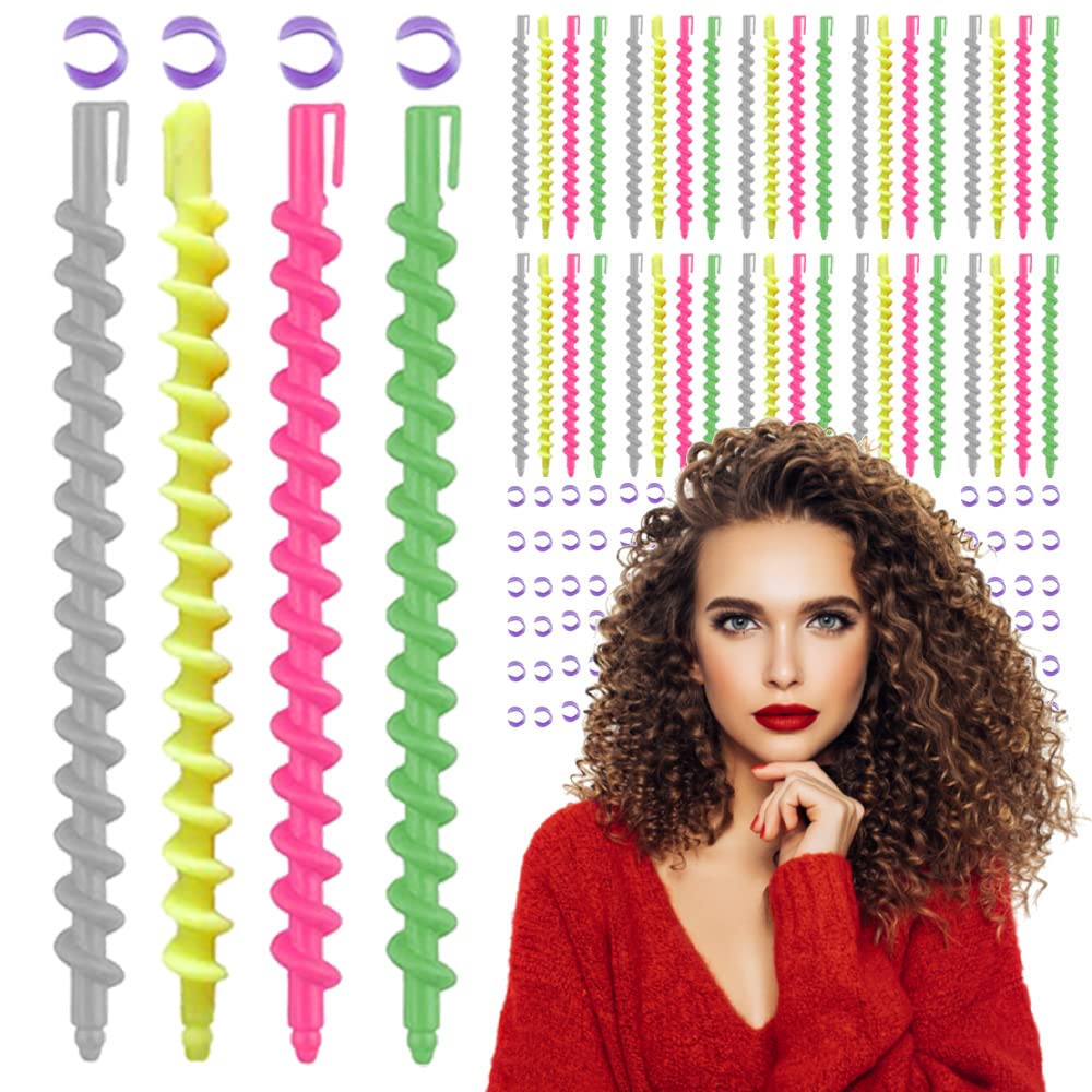 22 Pcs Heatless Hair Curlers - Plastic Spiral Rollers for Women & Girls - No Heat Hair Styling Tools for Salon & Home Use - Random Colors (Perfect for Overnight Curls & Gentle Hair Styling)