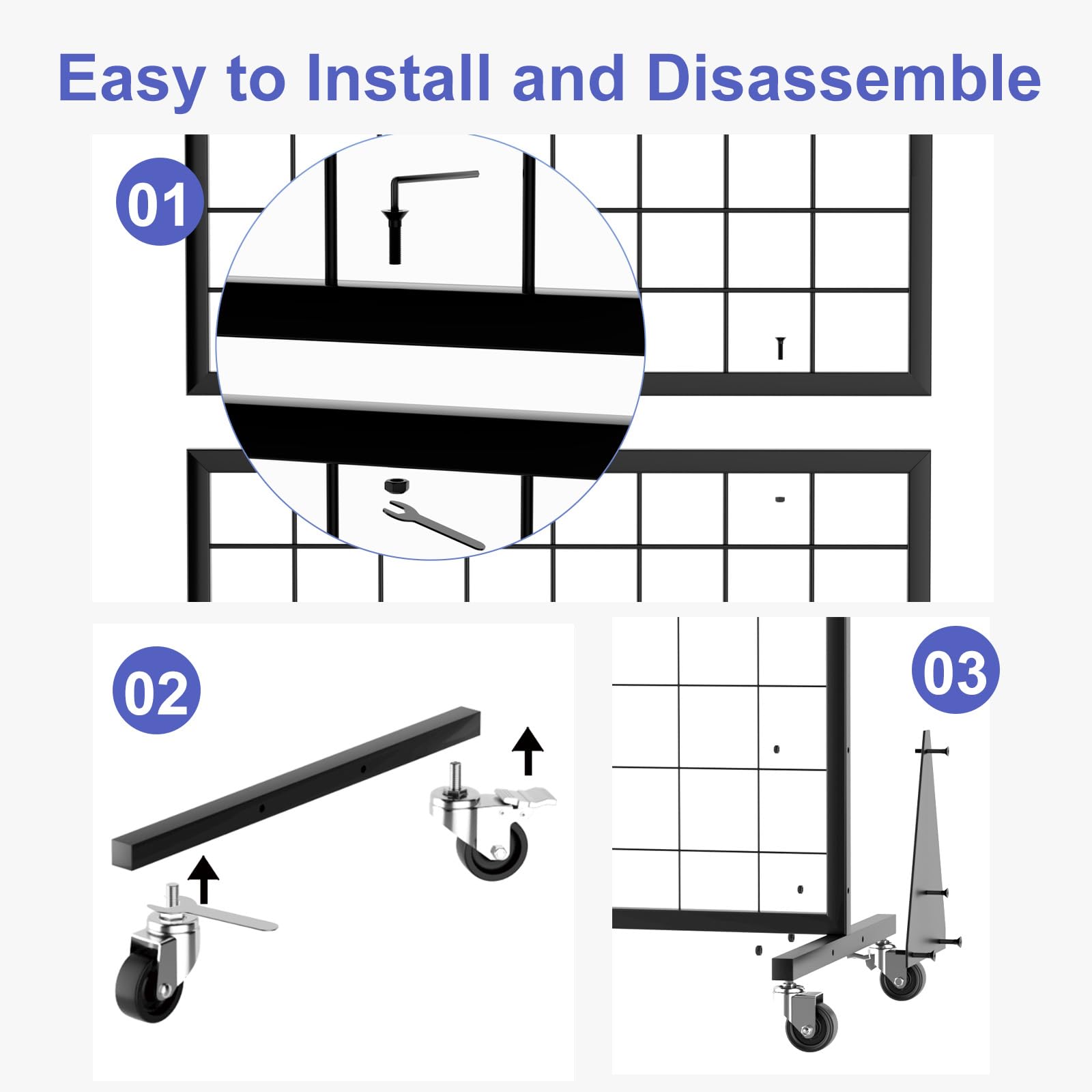 3-Pack Heavy Duty 2'x5.5' Ft Gridwall Panel Display Stands with Triangle Base - Floor Standing Retail Display Rack with 20 Hooks for Store, Boutique, Art Show & Trade Show Displays | Perfect for Clothing, Jewelry, Handbags & Artwork Exhibition