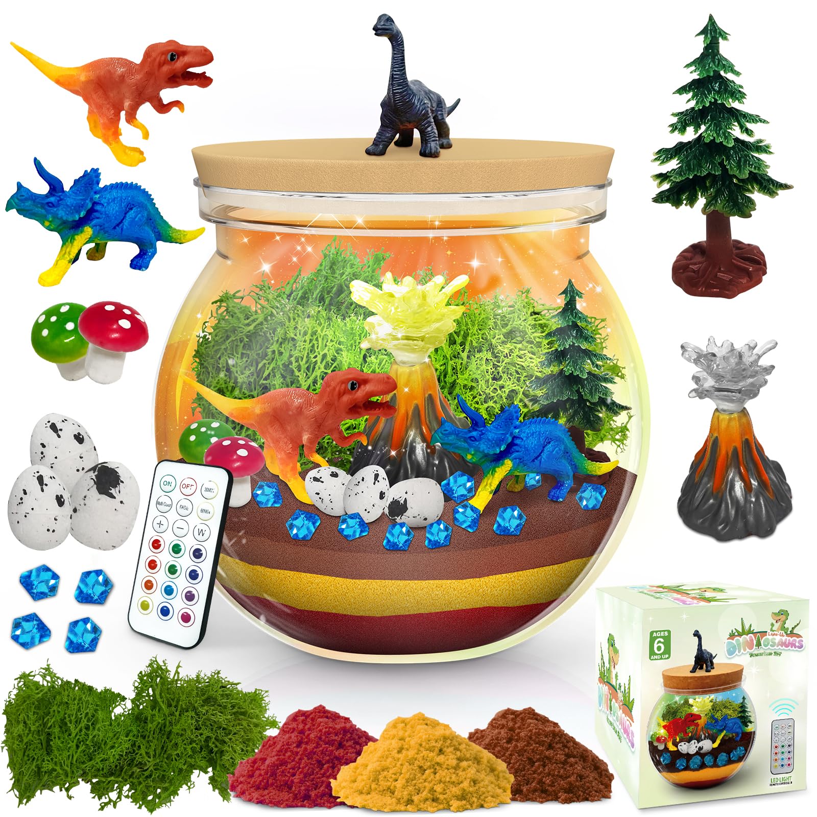 Dinosaur Terrarium Kit for Kids Ages 4-12 - DIY Dinosaur Night Light Craft Kit, STEM Educational Toy & Creative Gift for Boys - Perfect for Bedroom Decor, Birthday Presents & Arts and Crafts Projects