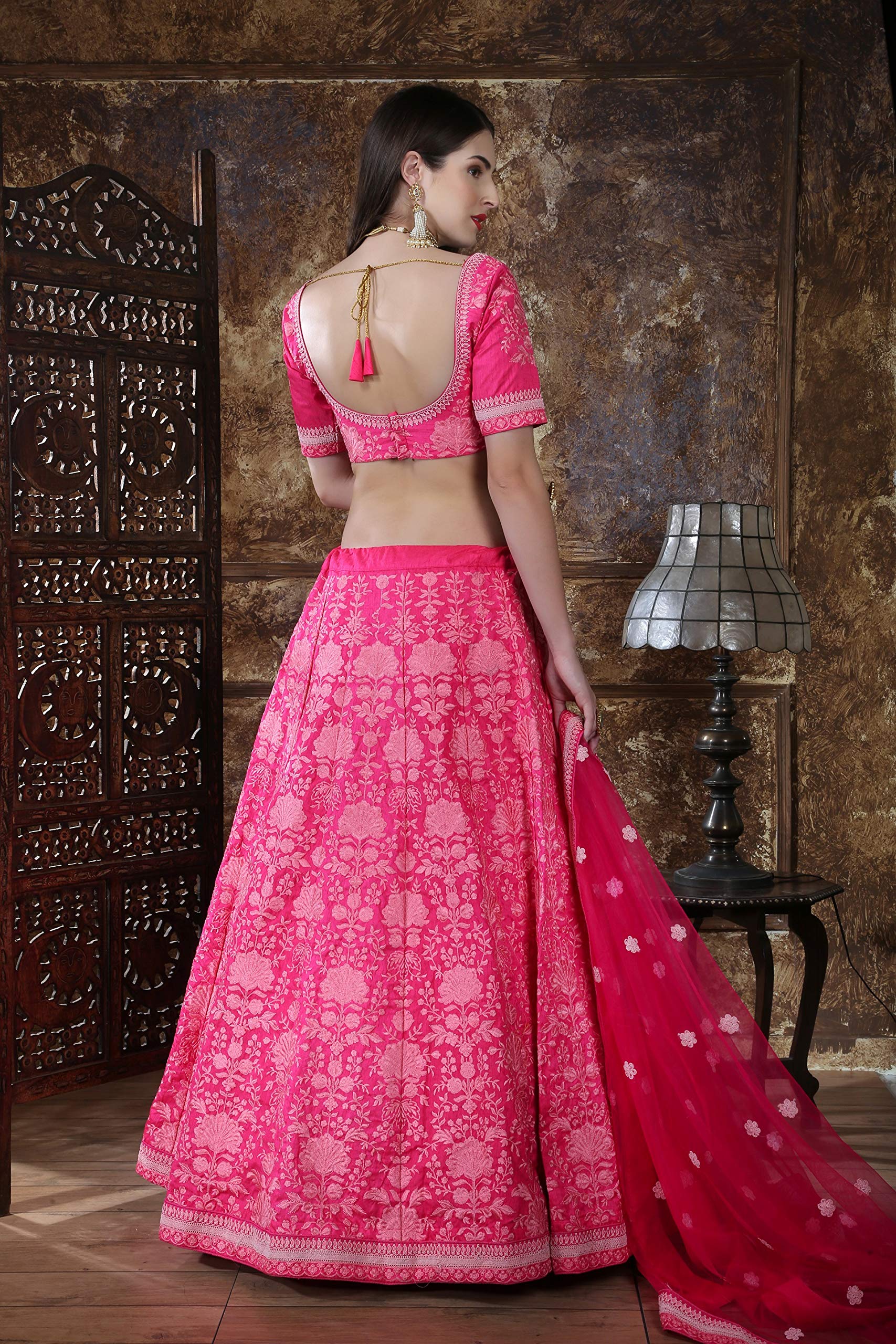 Exquisite Indian Bridal Lehenga Choli Set - Silk Wedding Dress with Net Dupatta for Women (Pink, Free Size) | Perfect for Mehendi, Sangeet & Wedding Ceremonies