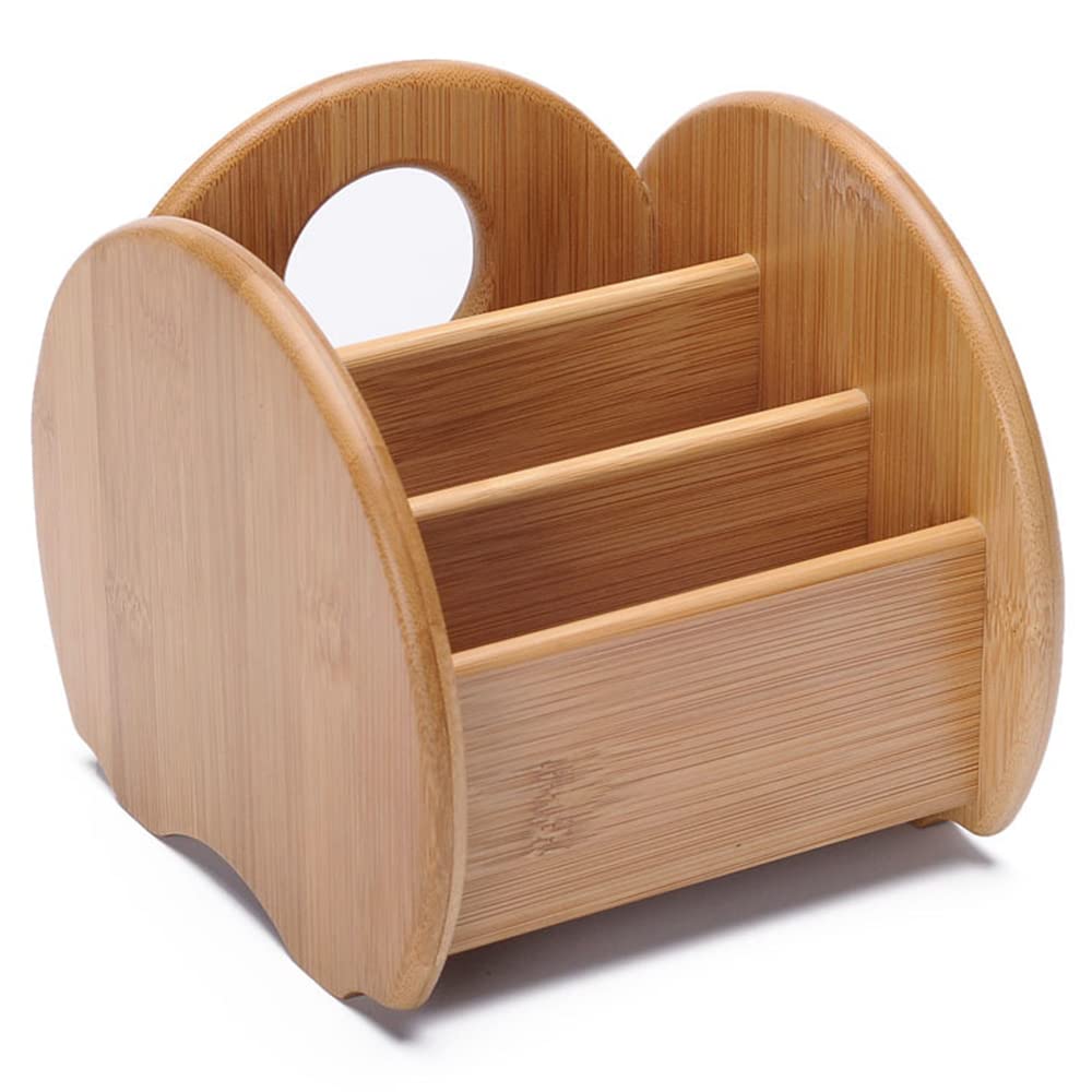 Premium Bamboo Remote Control Holder for Table - 3 Compartment Wooden Remote Caddy Organizer - Desk Storage for Office & Living Room - TV Remote Organizer for Coffee Table, Nightstand & Home Theater Setup