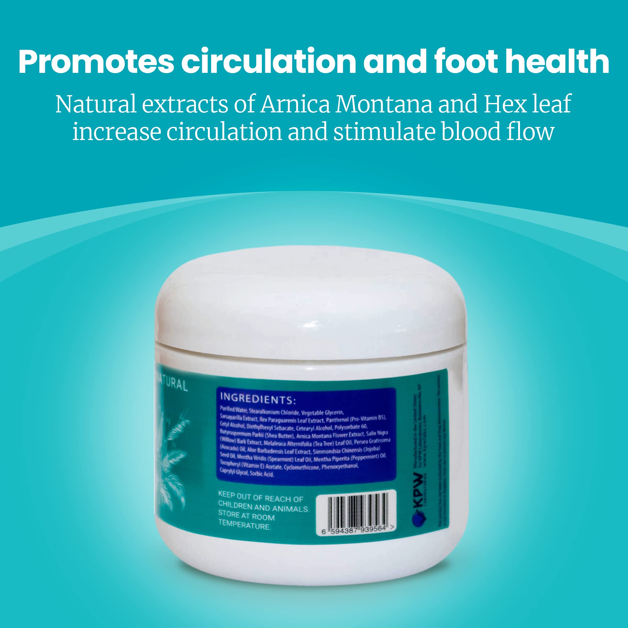 KPW Laboratories All-Natural Foot Cream for Dry Cracked Heels - Hydrating Moisturizer for Women & Men, Promotes Circulation - Perfect for Daily Foot Care & Nighttime Treatment