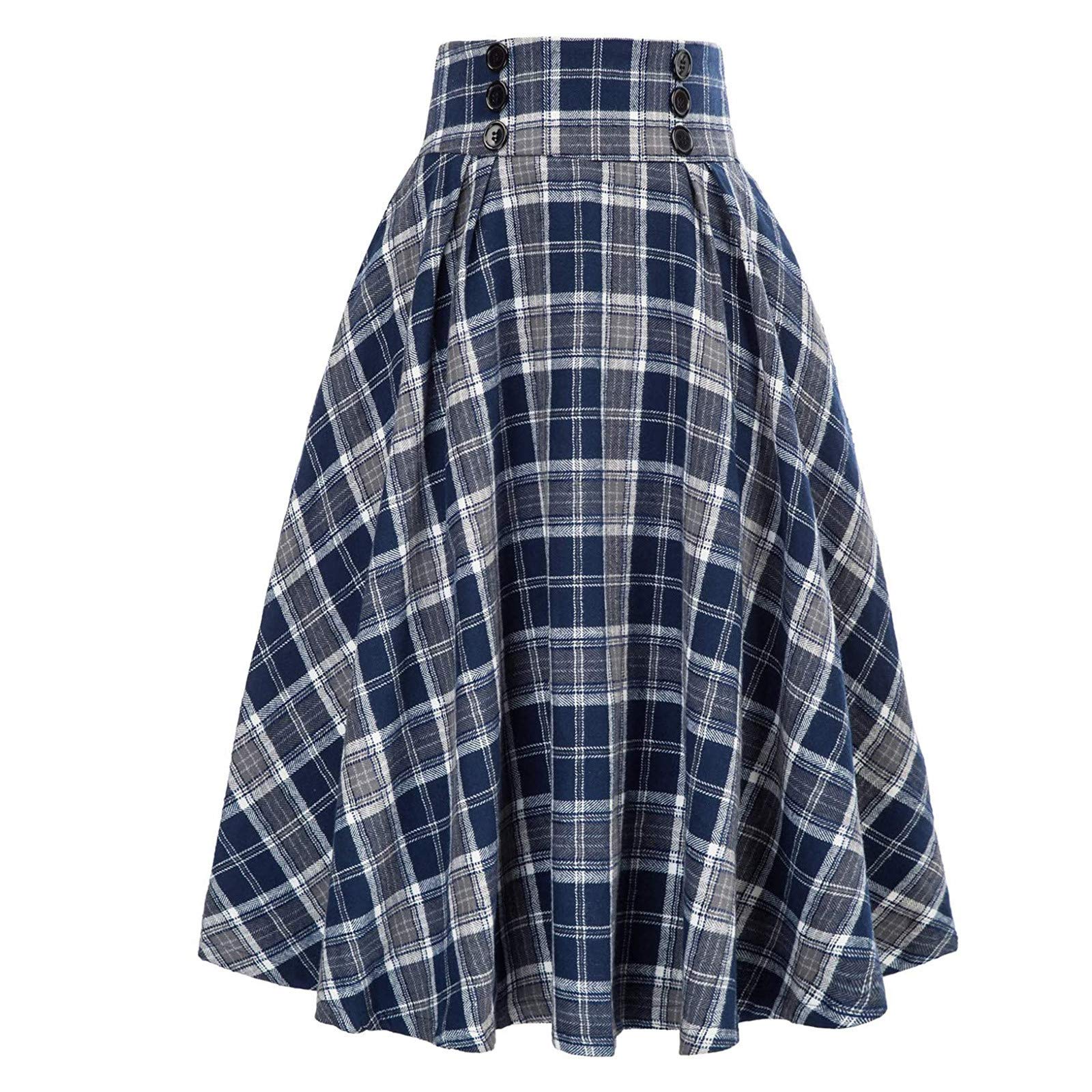 Stylish Women's Vintage Plaid Skirt with Pockets - High Waist Pleated Casual Skirt in Gray | Perfect for Office, Date Night & Fall Outfits